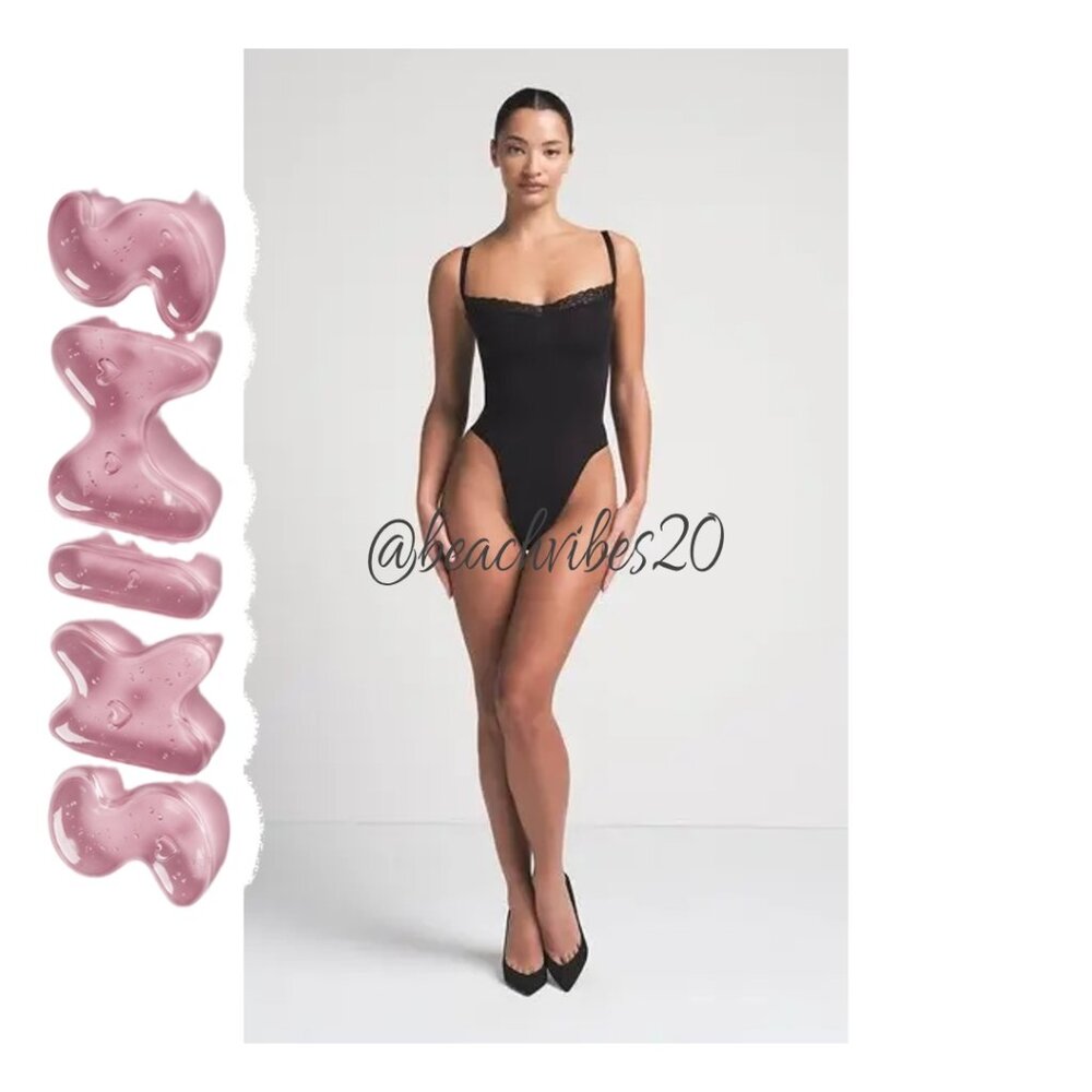 SKIMS Seamless Sculpt Lace-Trim Thong Bodysuit Onyx Medium NWOT O-345